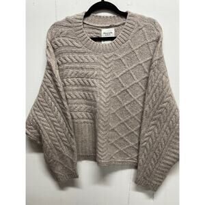 Abercrombie Fitch Sweater Size S/M Taupe Tan Fuzzy Oversized Sleeves Y2K